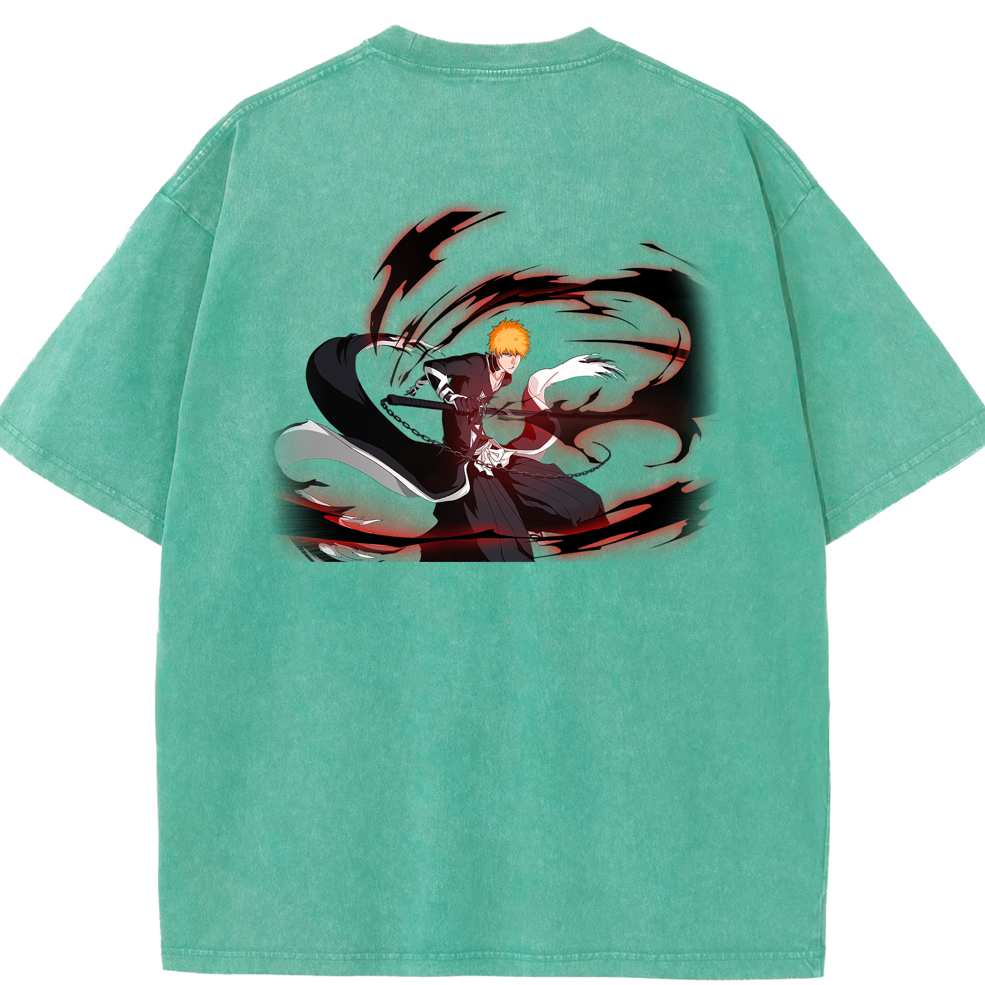 （画像用） ブリーチ 黒崎一護（くろさき いちご）BLEACH Kurosaki Ichigo 綿100% ヴィンテージ風 半袖Tシャツ（背面プリント）